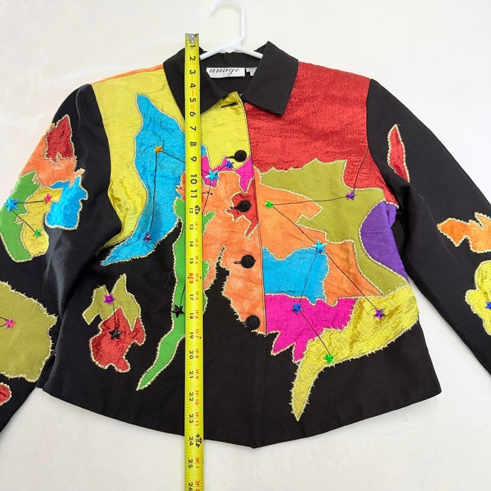 Vintage Anage Patchwork Jacket Women M Multi Color Star Embroidered Wearable Art - Picture 6 of 9